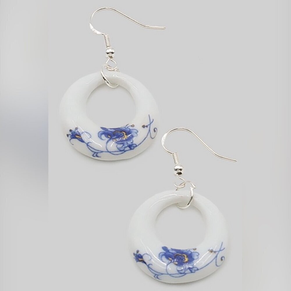 1 LEFT!! PATRICIA BLUE FLORAL DROP EARRINGS